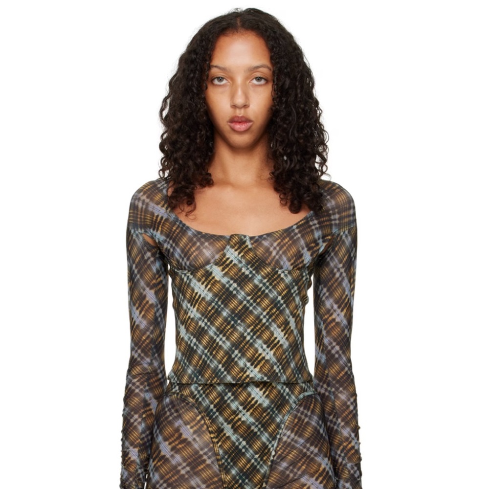 KNWLS SCYTHE BUSTIER BLEACH PLAID BLUE